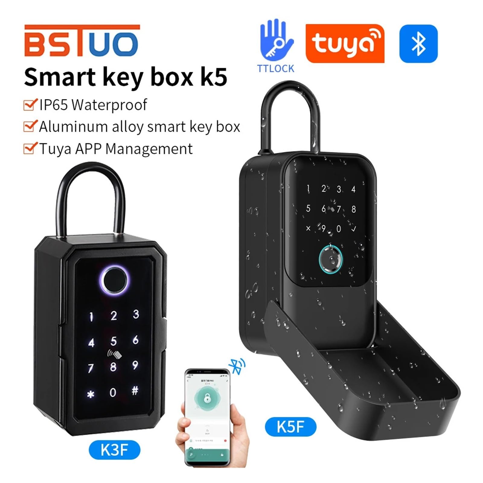 Boite a Clefs Securisee Exterieur, Coffre-fort à empreintes digitales Bluetooth, boîte de rangement étanche for clés, boîte à clés avec mot de passe, boîte de sécurité for clés montée ,Coffre Fort Dis