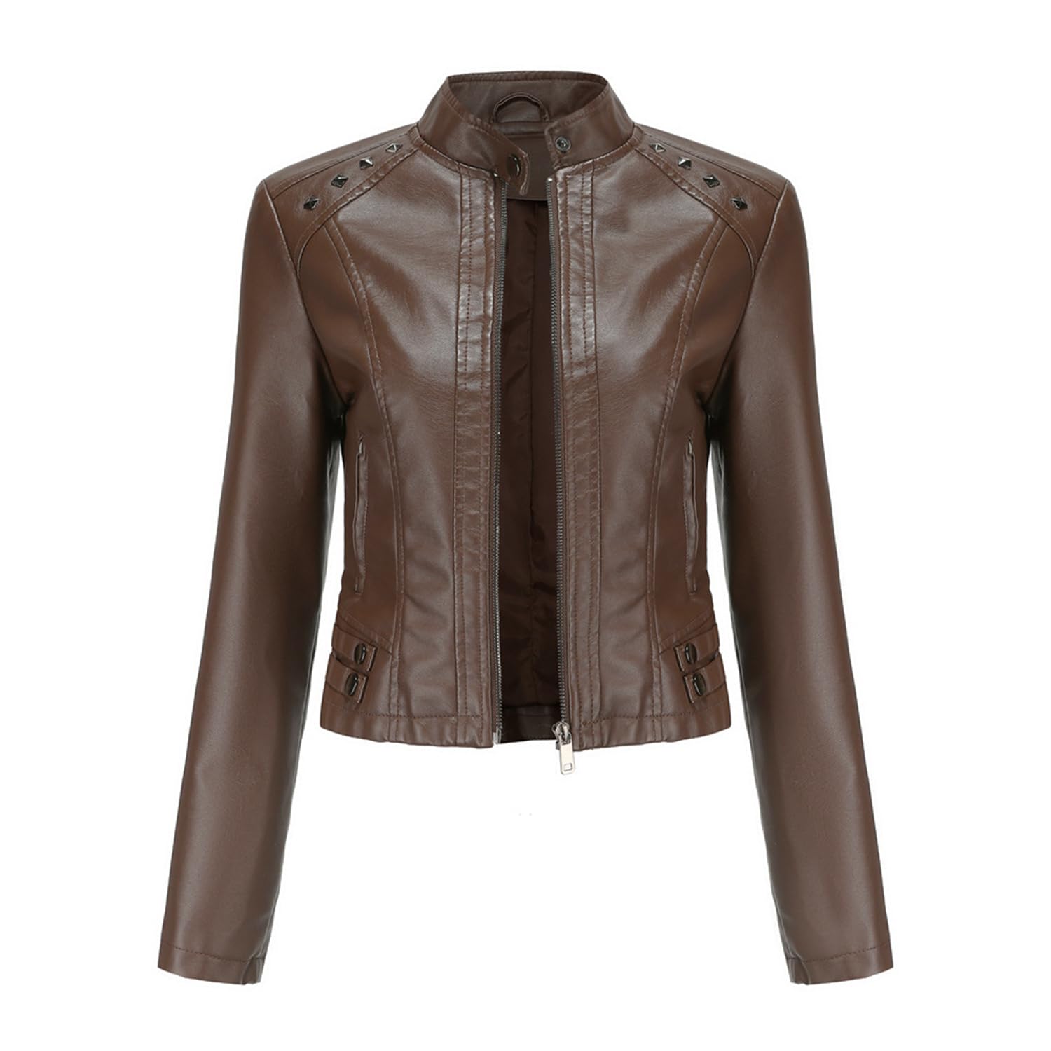 Femme Veste en Cuir PU Bombers Aviateur Moto Blouson Femme Similicuir Aviateur Cuir Biker Zippé Chaud Casual Crrabia à Rivet Bomber Col Montant Jacket Printemps Automne