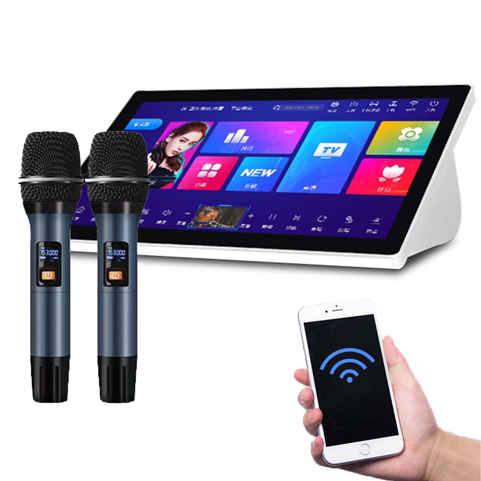 Karaoke Portátil con Pantalla Táctil Capacitiva De 18.5", con Funciones De Reverberación Y Amplificador, 2 Micrófonos Reverberantes Inalámbricos, WiFi + Aplicaciones,3T