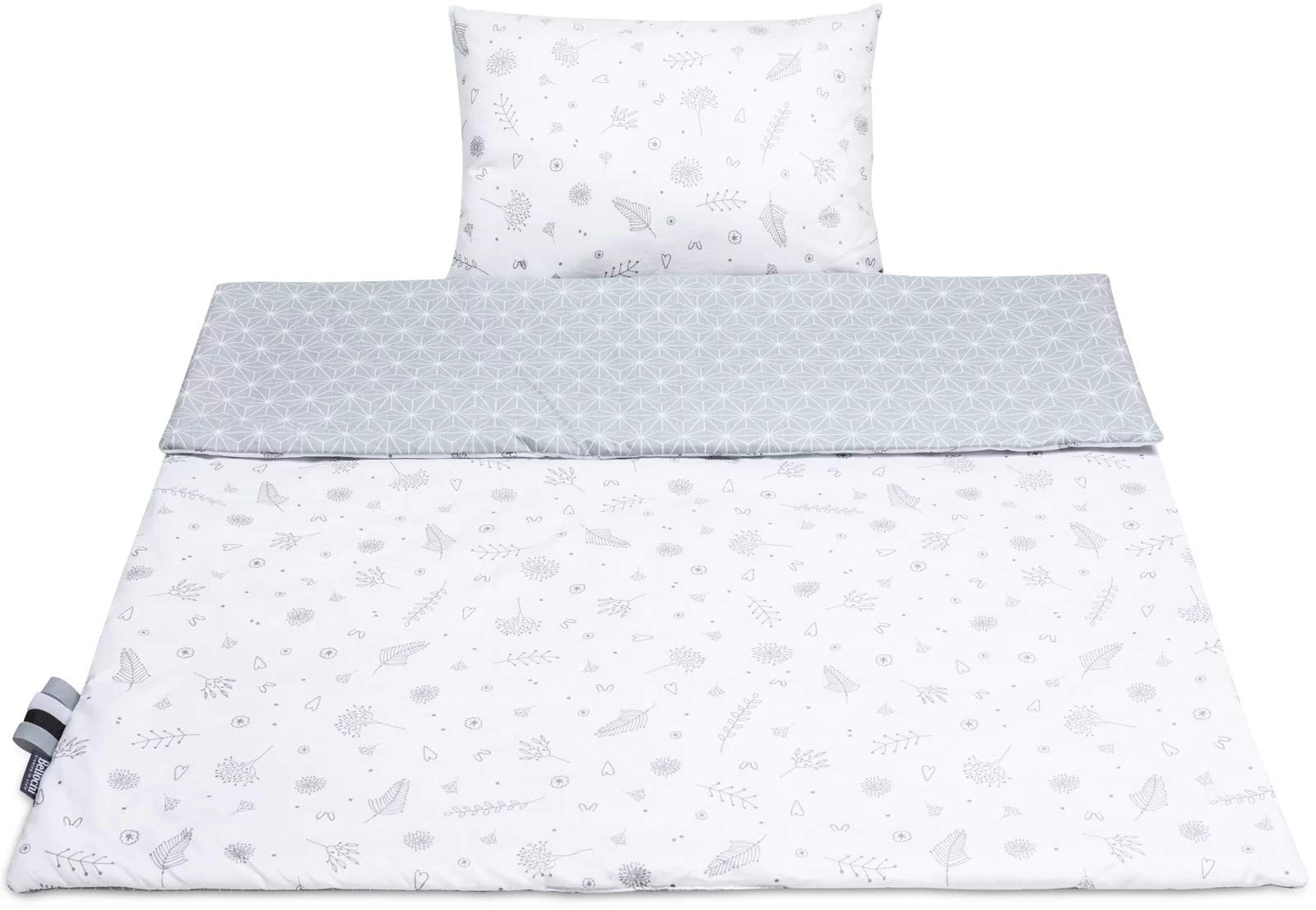Bellochi Wielofunkcyjny zestaw koców dla niemowląt, dwustronny komplet pościeli dla niemowląt, 75 x 100 cm, poduszka 30 x 40 cm, ze 100% bawełny, certyfikat Öko-Tex, Star Copse