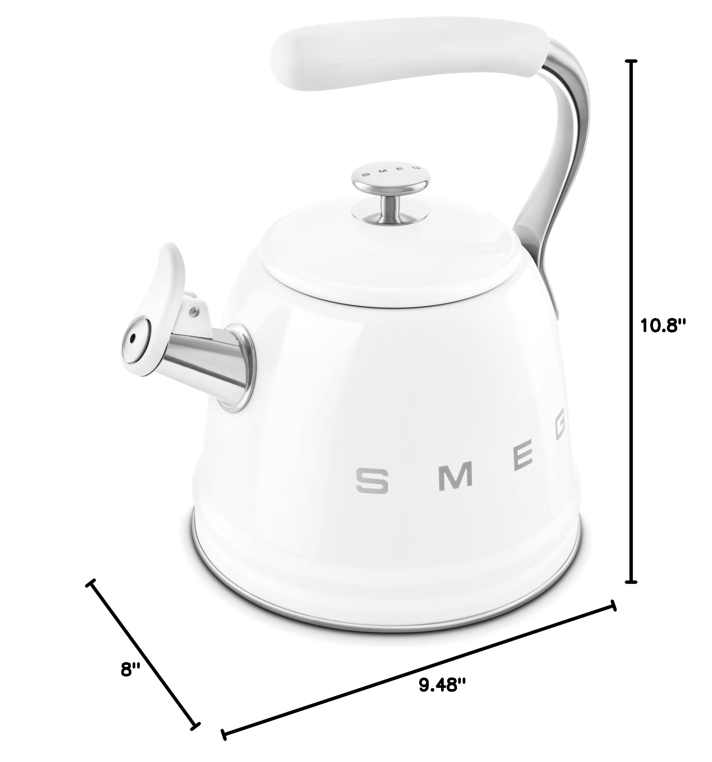 Smeg WKF01WH Whistling Kettle for Hobs, Stainless Steel, 2.3 liters, White