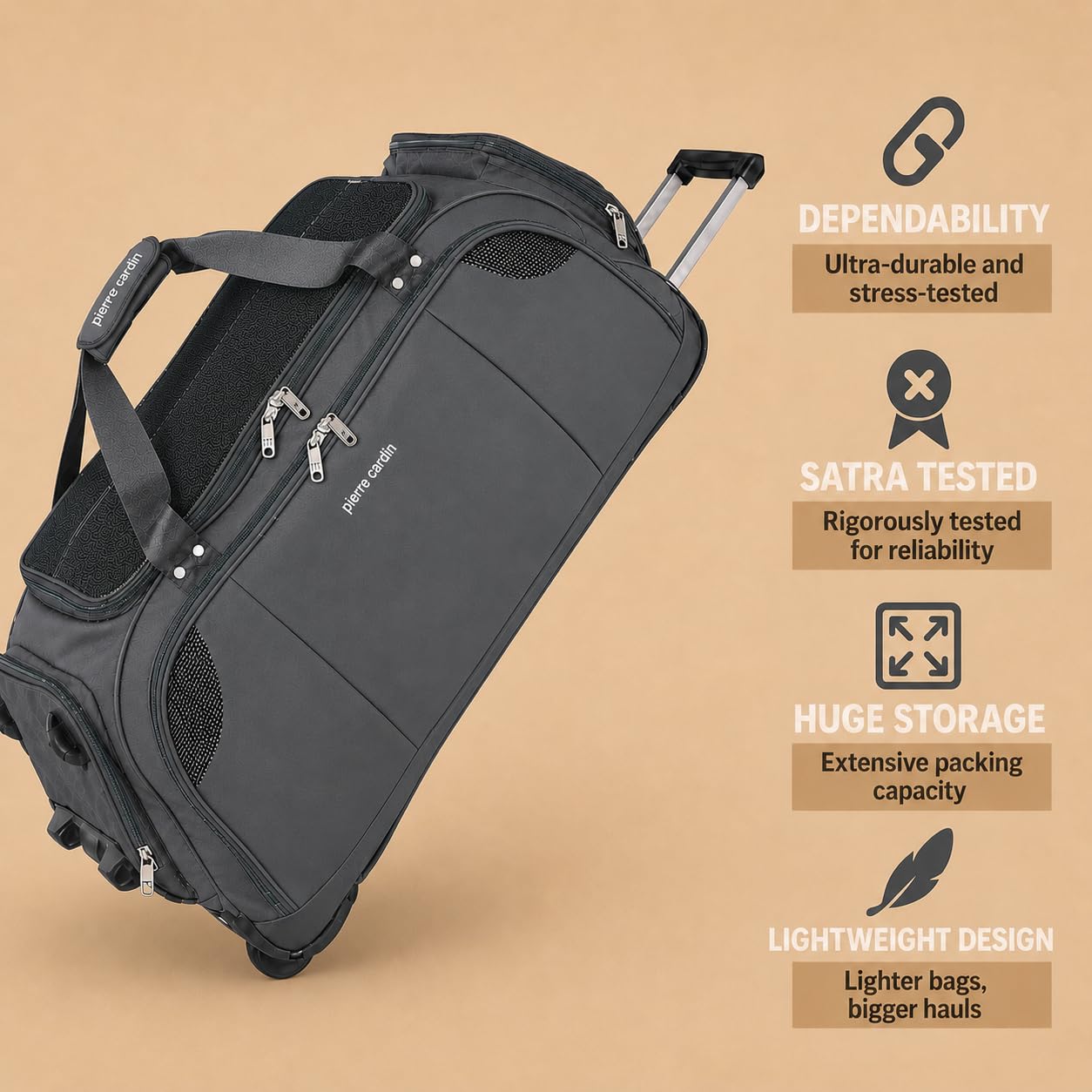 Bolsa de Lona con Ruedas Grande y Ligera Pierre Cardin, con Ruedas Estilo Scooter probadas a presión, opción de Carrito de Arrastre, Bolsa Deportiva de Viaje CL769 (Large 30", Gris)