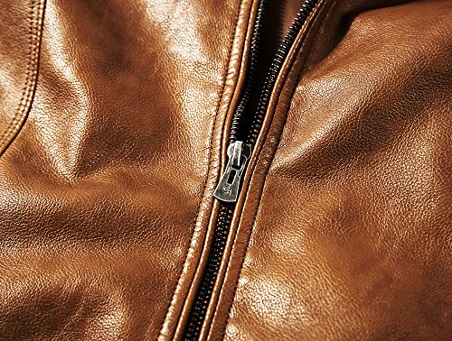 Image of WULFUL Men's Stand Collar Leather Jacket Motorcycle Lightweight Faux Leather Outwear