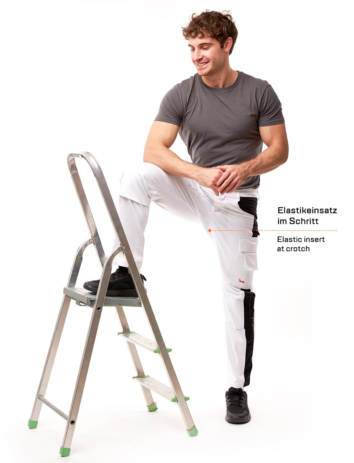 strongAnt Pantalones de Pintor para Hombre Powerstretch con Prácticos Bolsillos - Blanco-Negro Talla 46