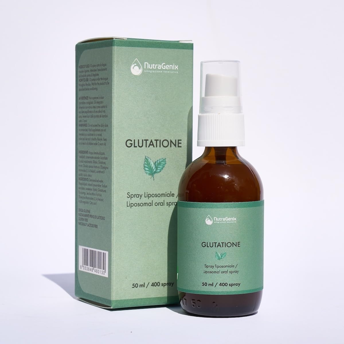 NutraGenix - Glutatione Spray Sublinguale 2000 mg – Integratore Liquido Liposomiale Antiossidante – Made in Italy, Vegano, Senza Glutine e Lattosio – 50 ml, 400 Spray