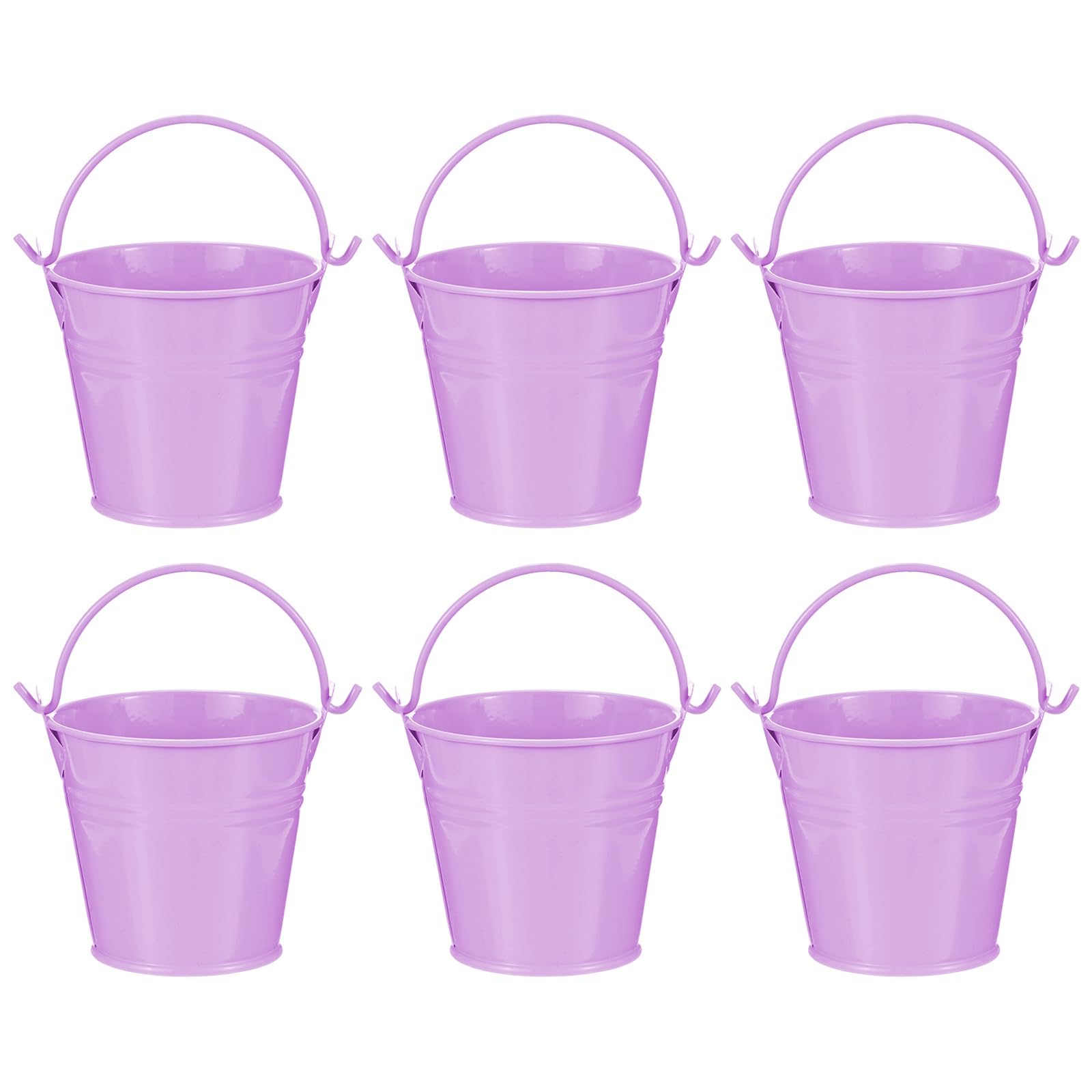 M METERXITY 6-Pack Small Metal Bucket with Handle, 2.8 x 2.4 Inch Iron Mini Buckets for Farmhouse Flower/Garden Planters/Decorative Table Centerpieces [Light Purple]
