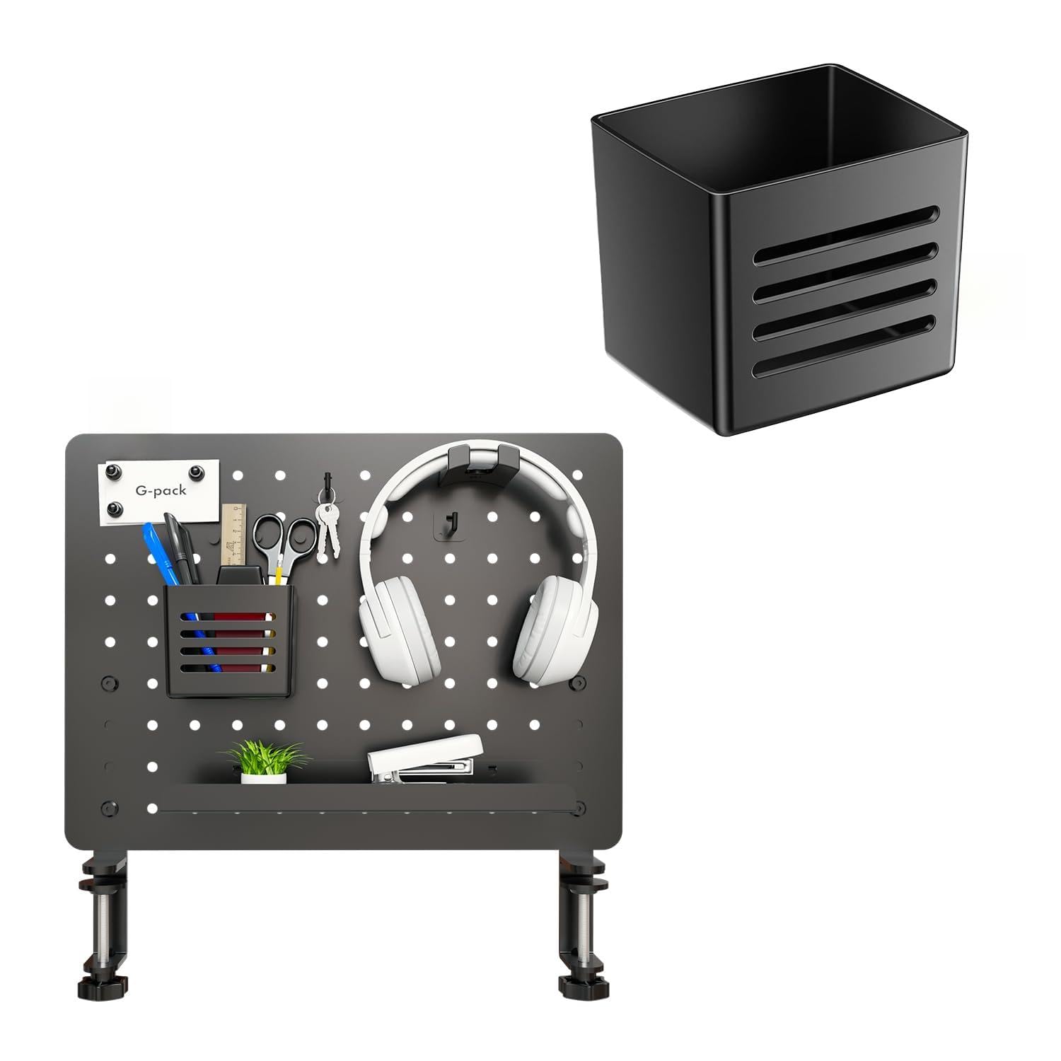 Gaming Desk Organizer Set with Pegboard and Accessories: Black Pegboard (16.5 X 12.5 inch) and Pen Holder - Bundle
