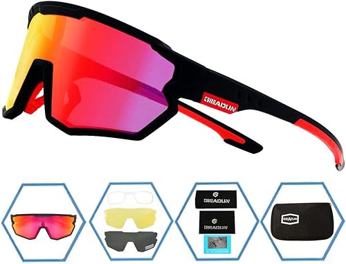 Vista 20 de Gafas de sol deportivas Gafas de ciclismo Gafas polarizadas rosadas Gafas de béisbol con 3 lentes, pesca, esquí, correr, golf