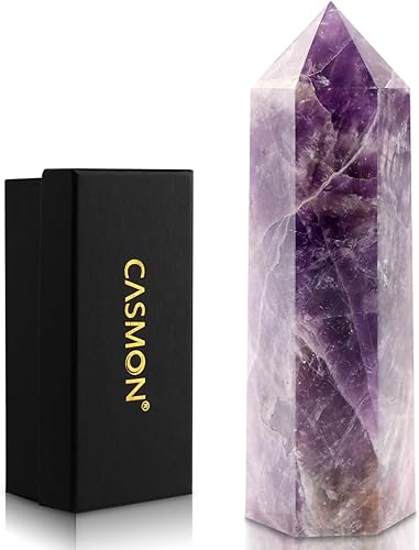 CASMON Varitas de cristal curativo grandes de 3.9 a 4.3 pulgadas (3.9-4.3 in), piedra de torre de cristal natural de obelisco, 6 puntos de cristal