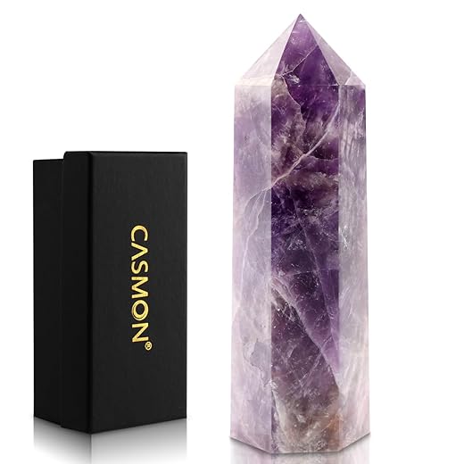 CASMON Clear Quartz Wand 3.2"-3.5" Healing Crystal Tower, Natural Large 6 Faceted Prism Point Wand with Gift Box for Reiki, Chakra, Meditation, Collection, Home Décor
