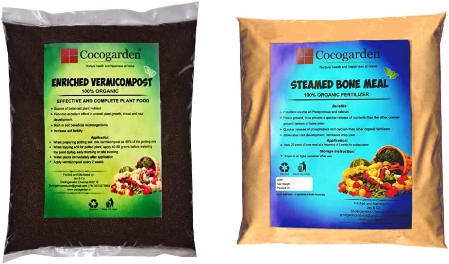 Cocogarden Enriched Vermicompost 5 Kg - Effective and Complete Plant Food & Cocogarden Steamed Bone Meal- Organic Npk(3-15-0) Fertilizer - 900 GMS