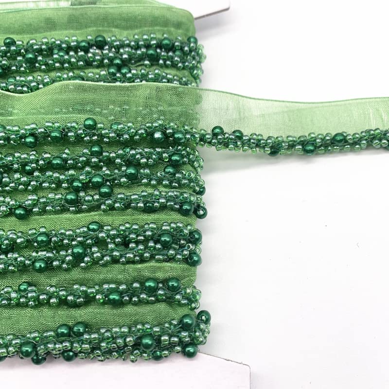 Bordure tissu brodé en dentelle et perles de 16mm pour finition haute couture