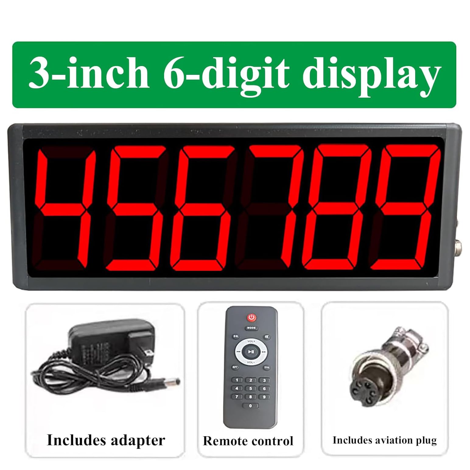 Contador digital con pantalla LED de 6 dígitos de 3 pulgadas, cuenta de sensores infrarrojos hasta 999999, distancia de detección de 30-70 cm, con control remoto, para colgar o montar en la pared