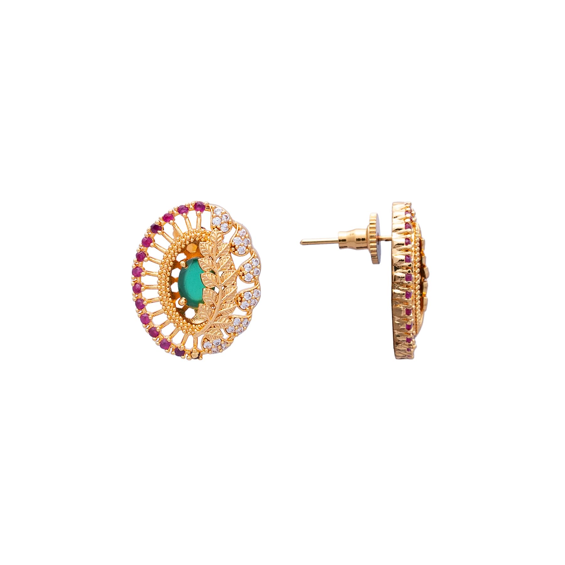 Radhas Creations brass Ruby Emerald stud traditional tops ovel oval designer earrings large size one gram gold for women and girls one gram gold (B0C94BPC3G) Amazon Price History, Amazon Price Tracker