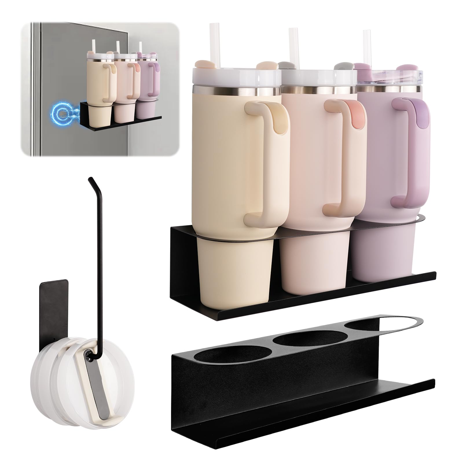 2 Pack Strong Magnetic Cup Holder for Refrigerator Metal Tumbler Water Bottle Organizer with Lid Holder for 30