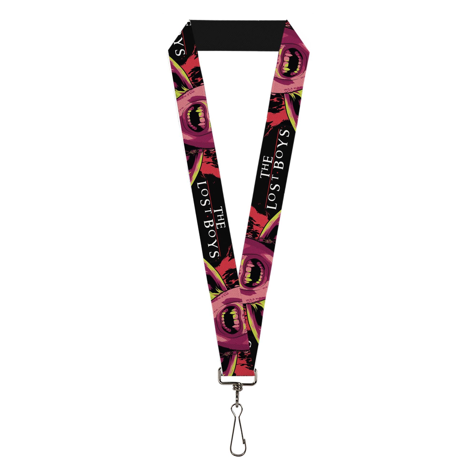 The Lost Boys Lanyard, The Lost Boys Teeth Fangs Pose Title Logo Black Reds Yellows, Elastic, Multicolor, 44" x 1"
