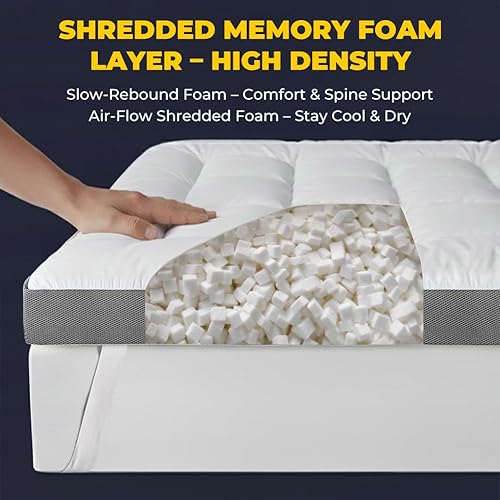 Vista 4 de HYPREST Cubrecolchón de 4 pulgadas, tamaño Queen, almohada gruesa de algodón refrescante con espuma viscoelástica triturada de 2000 GSM, suave