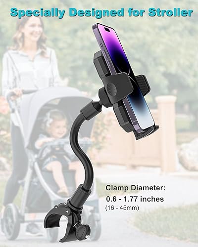Miniatura 5 de Soporte de teléfono para cochecito, soporte de teléfono celular para cochecito de bebé, carrito de compras, cuello de cisne flexible y abrazadera de