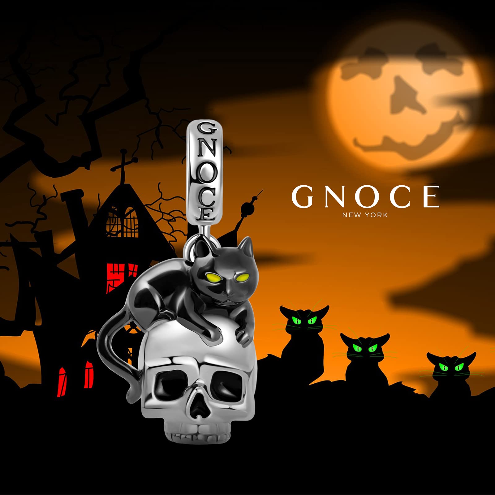 GNOCE Ciondolo a forma di gatto nero con teschio, in argento Sterling placcato oro 18 carati, adatto per braccialetto/collana per donne, ragazze, mogli, figlie