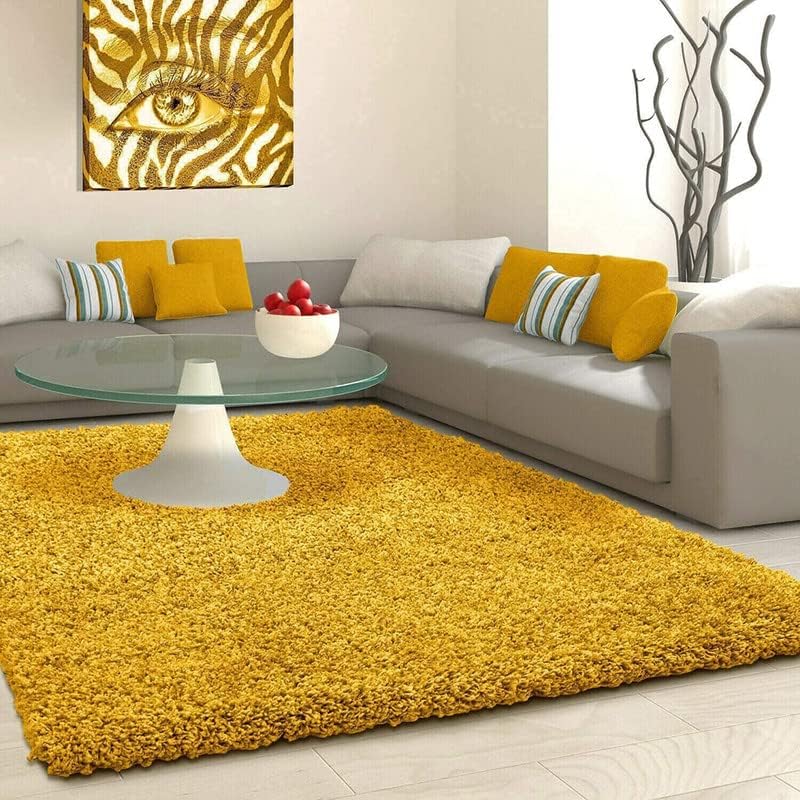 Sifa Carpet Soft Fluffy Area Square Rug for Living Room (3x3 Feet Yellow Color)