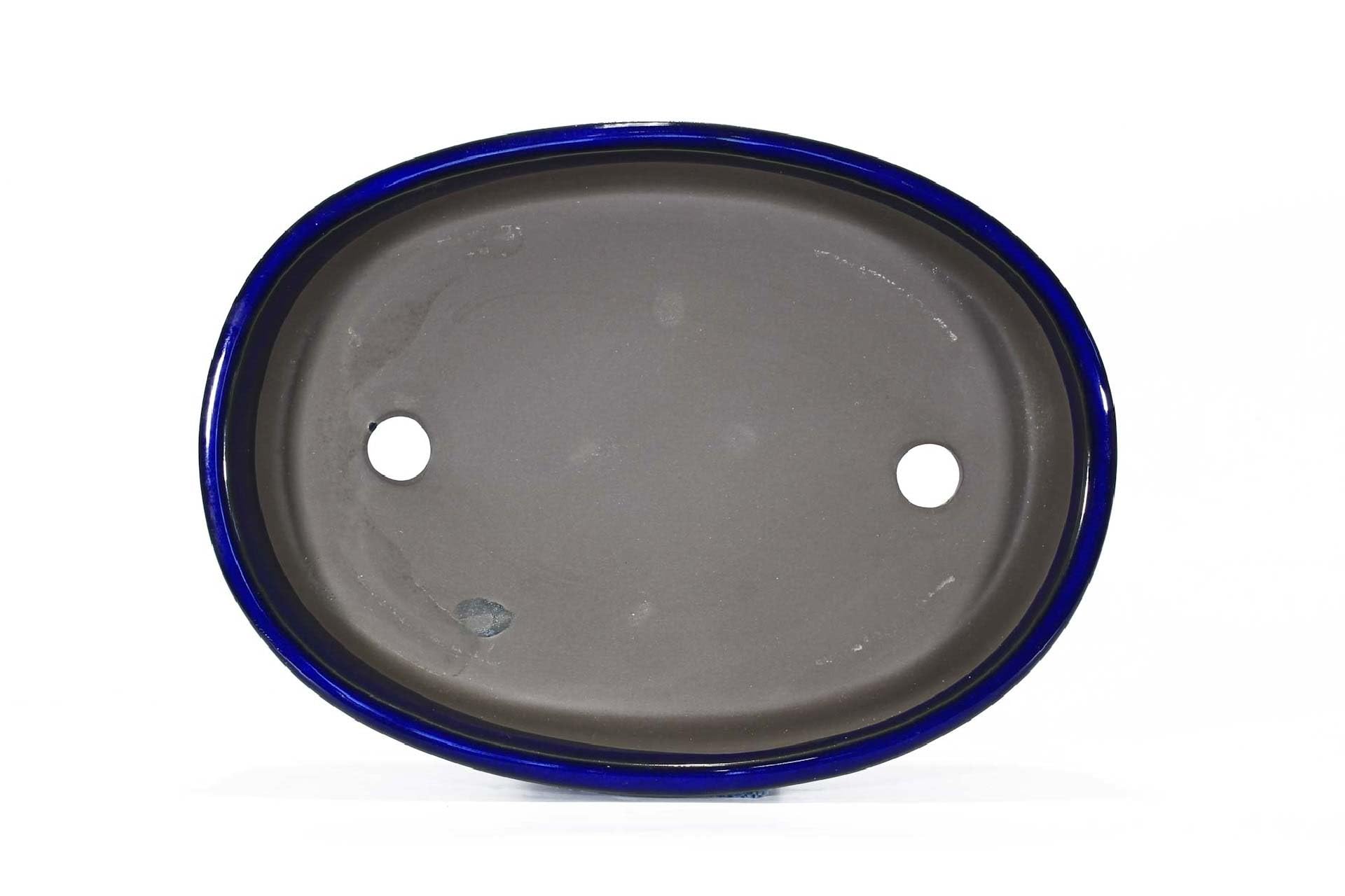 Maceta para bonsai ovalada esmaltada en azul 34 cm.