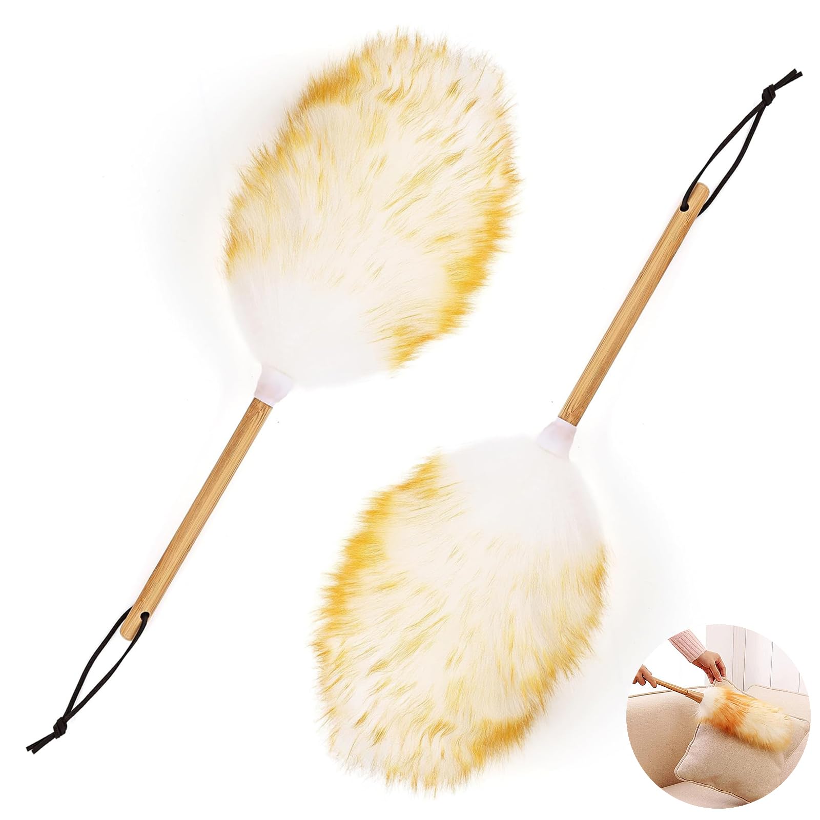 2 Pcs Lambswool Duster, Wooden Handle With Hanging Rope, Anti Static Cleaning Brush, Versatile And Reusable, For Cleaning Wall, Plant, Desk & Blind