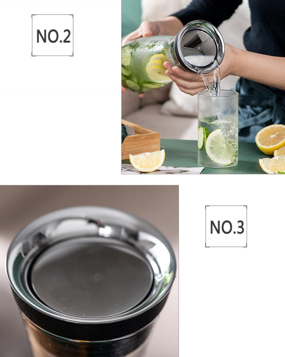 Lpy Jarra de Vidrio Tapa de Acero sin Goteo en Forma de Flor, Jarra de Agua fría y Caliente, cafetera de té, Jarra de té Helado, Jarra de Jugo, decantador de vino-1800ML