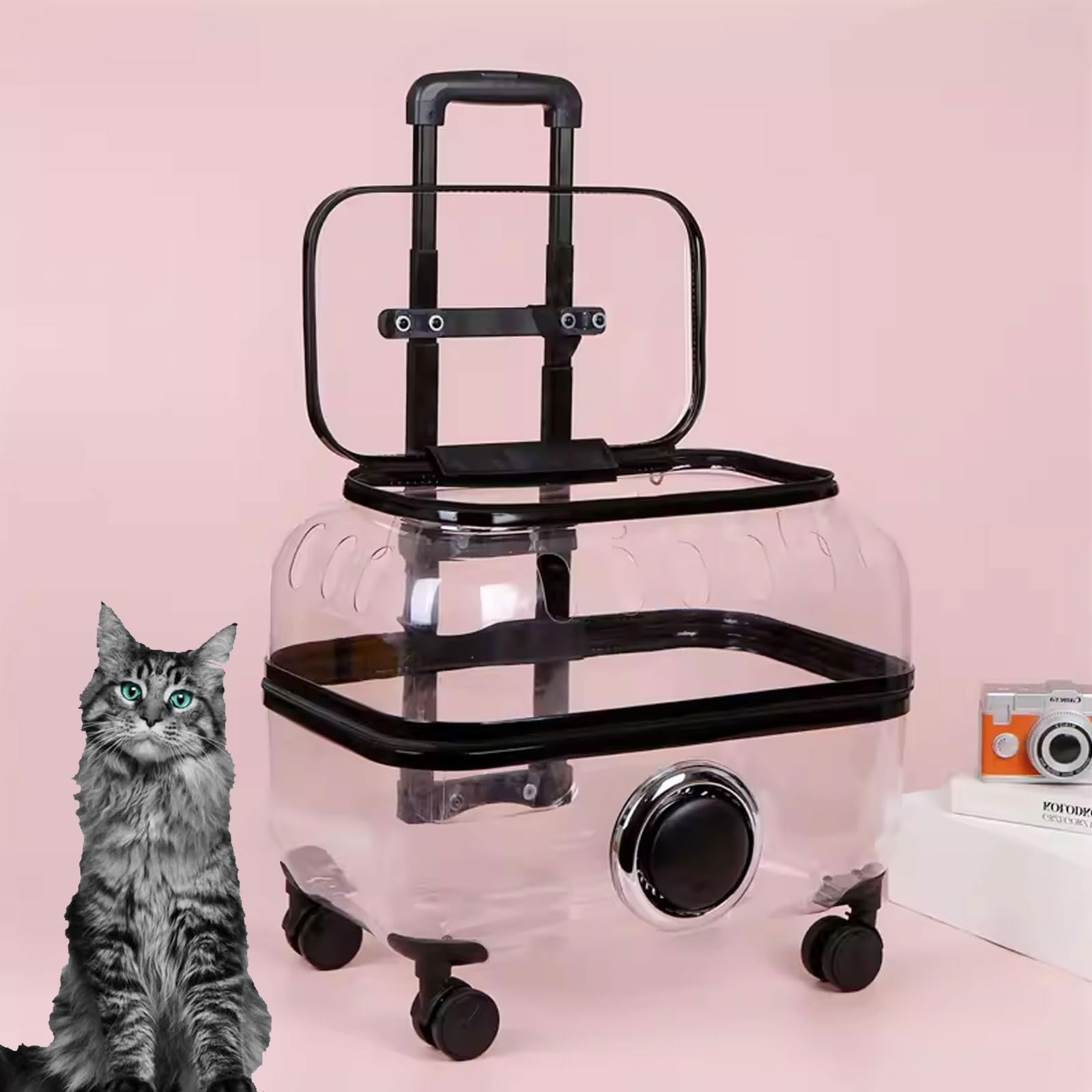 Transportin Rigido Transparente Gato Grande con Ruedas, Mochila Grande de Viaje con TelescóPicas Handle para Perros/Gatos de hasta 27 LB Uso en Exteriores (Color : Clear)