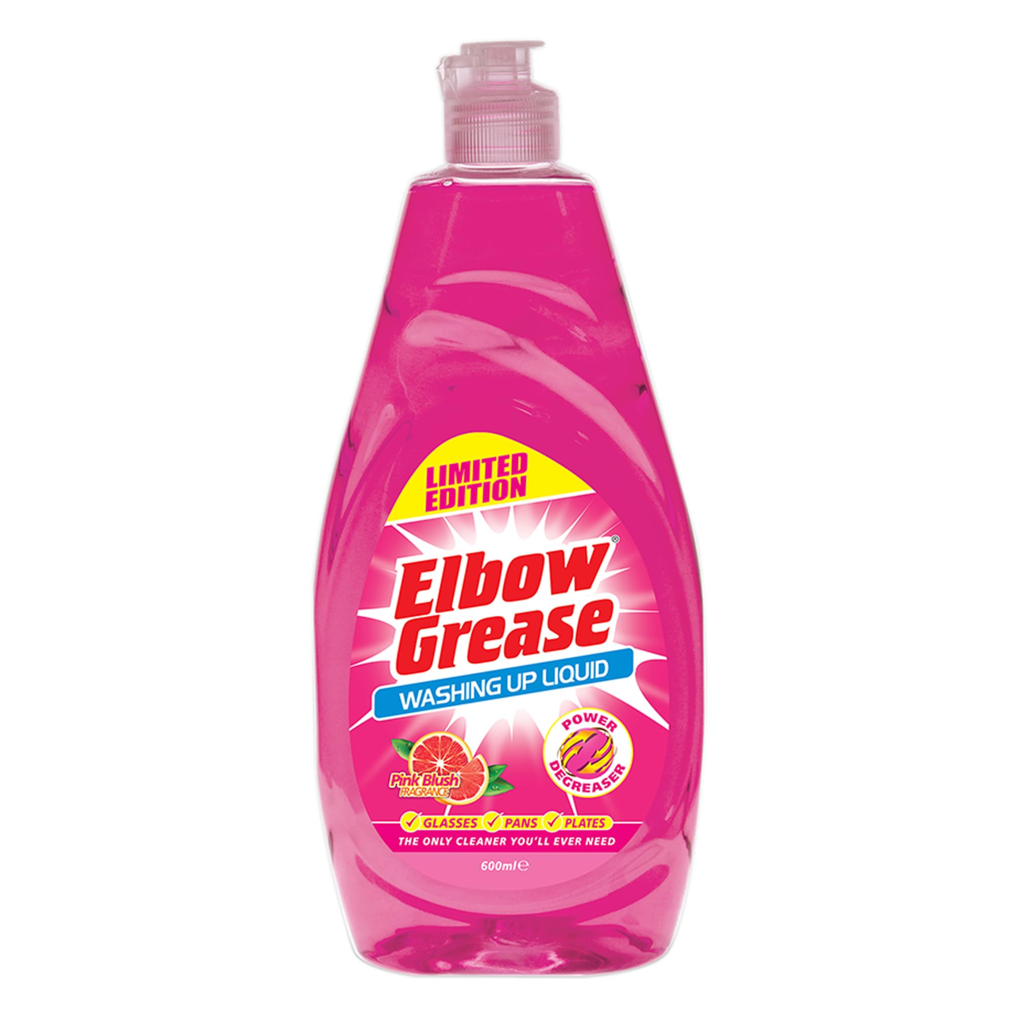 Elbow Grease Washing Up Liquid | Power Degreaser - Soap for Hand Washing Dishes, Pots, Pans & Glasses (Pink Grapefruit, 600ml)