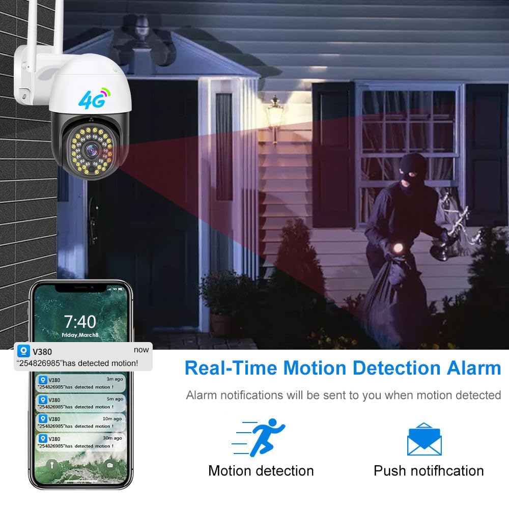 OneXsale 4G SIM PTZ Security Camera, 4MP 2K Wireless CCTV Camera for Outdoor, 355° Pan Tilt with Auto Tracking, Color Night Vision, Two-Way Audio, IP66 Waterproof, V380 Pro App, SD Card Support 4
