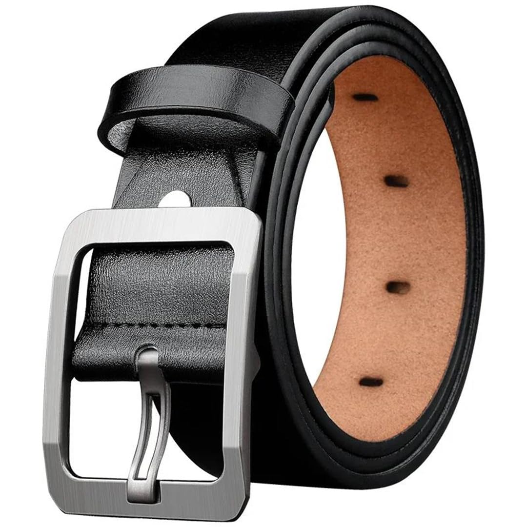 Yeuyyben Cinturón de cuero vacuno para hombre con hebilla de alfiler, estilo vintage, estilo casual, para negocios