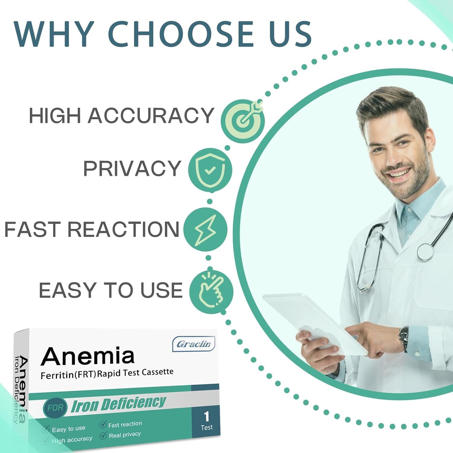 Iron Deficiency Test Kit – at-Home Iron Test Kit for Anemia，Accurate & Easy to Monitor Iron Levels, Suitable for Both Children and Adults. Model – A30B10C23