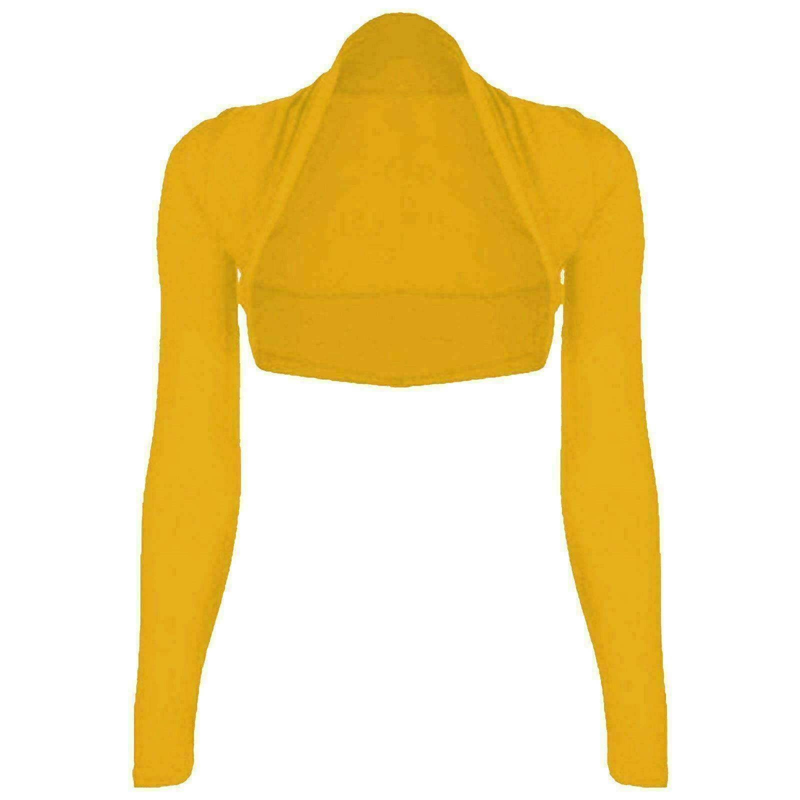 FAIRY TRENDZ LTD Womens Bolero Shrug - Long Sleeves Open Front Cropped Cardigan Blazer (Mustard UK 12-14)