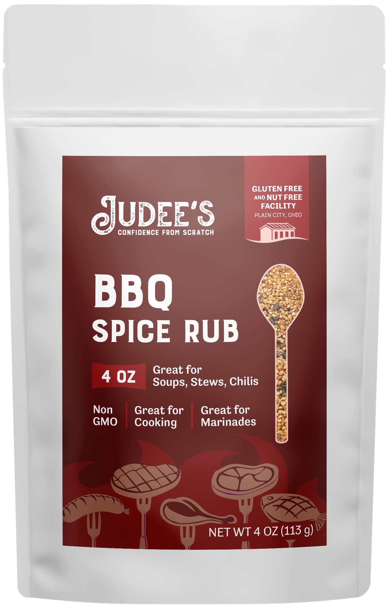 Judee's BBQ Spice Rub 4 oz - Barbecue Spice Blend - 100% Non-GMO - Great for Cooking, Marinades, Stews, and Chilis - Add in Dips, Spices and Seasonings - Gluten-Free and Nut-Free