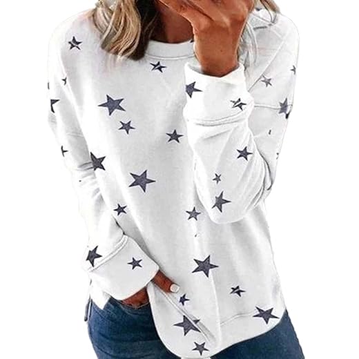 PIFAME Womens Sweatshirt Crew Neck Star Graphic Pullover Tops 2024 Fall Casual Long sleeve Oversized Sweatshirt