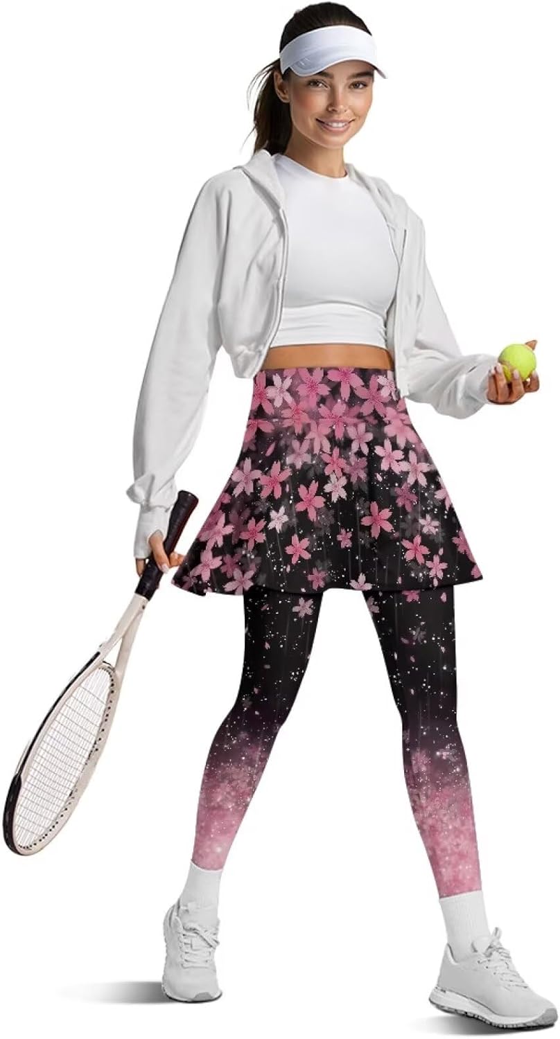 Women’s Skirted Leggings with Pockets High Waisted Yoga Pants with Skirt Breathable Activewear Plus Size