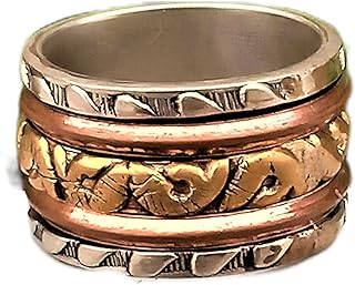 Designer Spinner Ring 925 Sterling Silver Plated Ring Men's & Women Spinner Band Ring Meditation Ring Solid Spinner Wide Band Ring Three Tone Ring Thumb Ring Fidget Ring Spinner Band Anxiety Ring Heart Design Ring Twisted Ring
