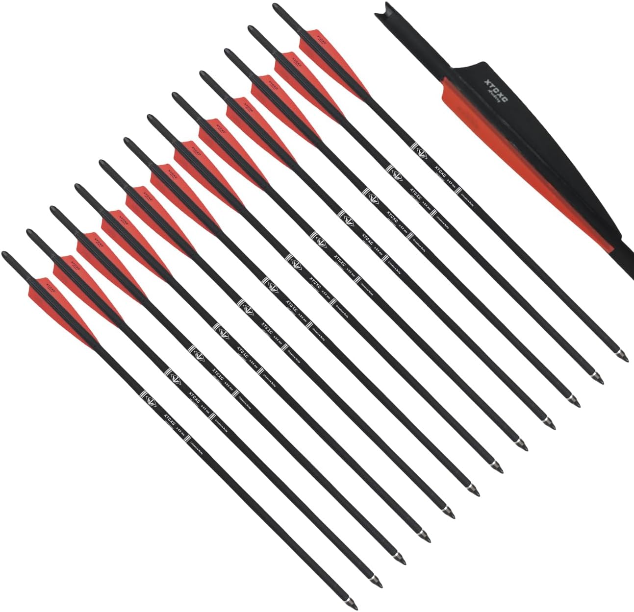 20 22 Inch Carbon Crossbow Bolt, 12 Pcs Hunting Carbon Arrows for Crossbow with 4" Shield Vanes for Archery Practise Hunting Crossbow Arrows 22INCH Black&Red