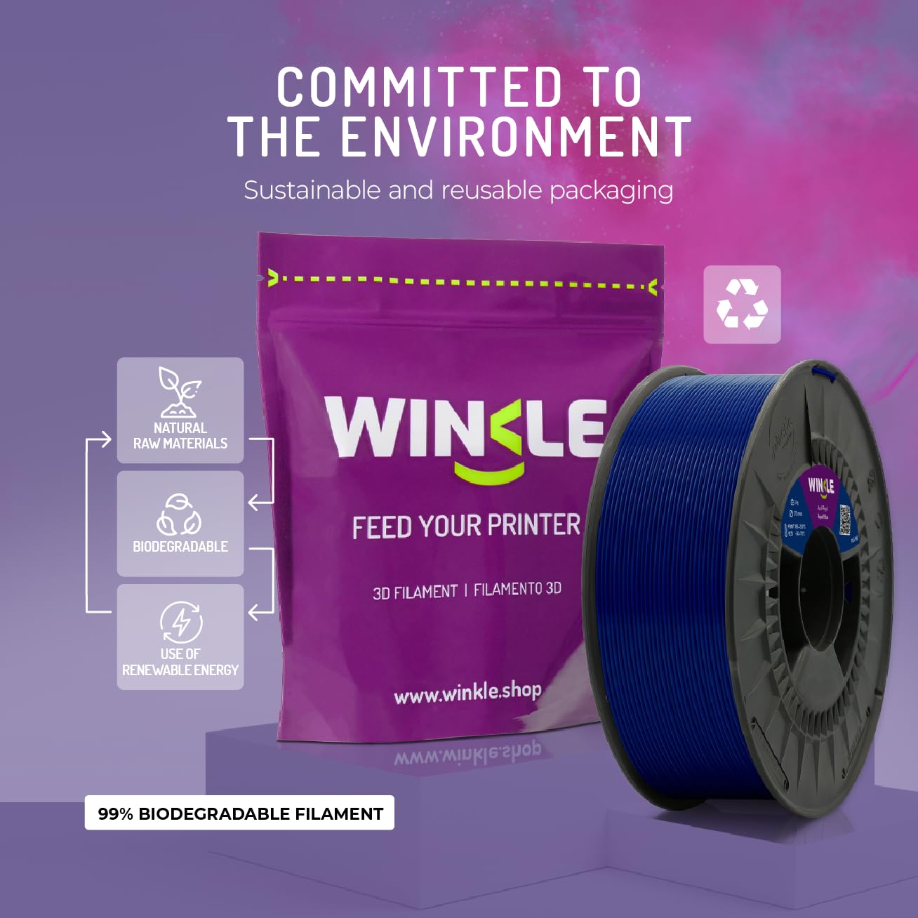 WINKLE Filament PLA HD Royal Blue | Filament do Drukarki 3D 1,75 mm 300 g | Niebieski | Kompatybilny ze Wszystkimi Drukarkami 3D, Dokładność Wymiarowa, Cewka 300g