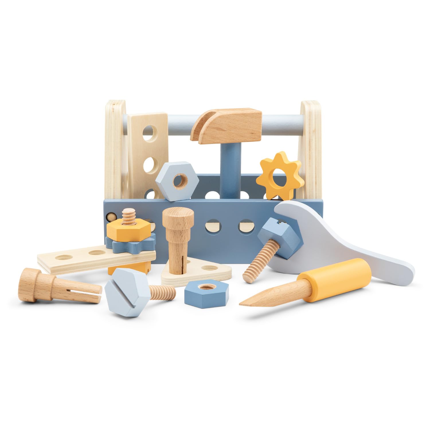 Woet Wooden Tool Set Toy, FSC Pretend Play & Construction Toolbox for Kids Age 3+, Screws, Bolts & Tools - Image 4