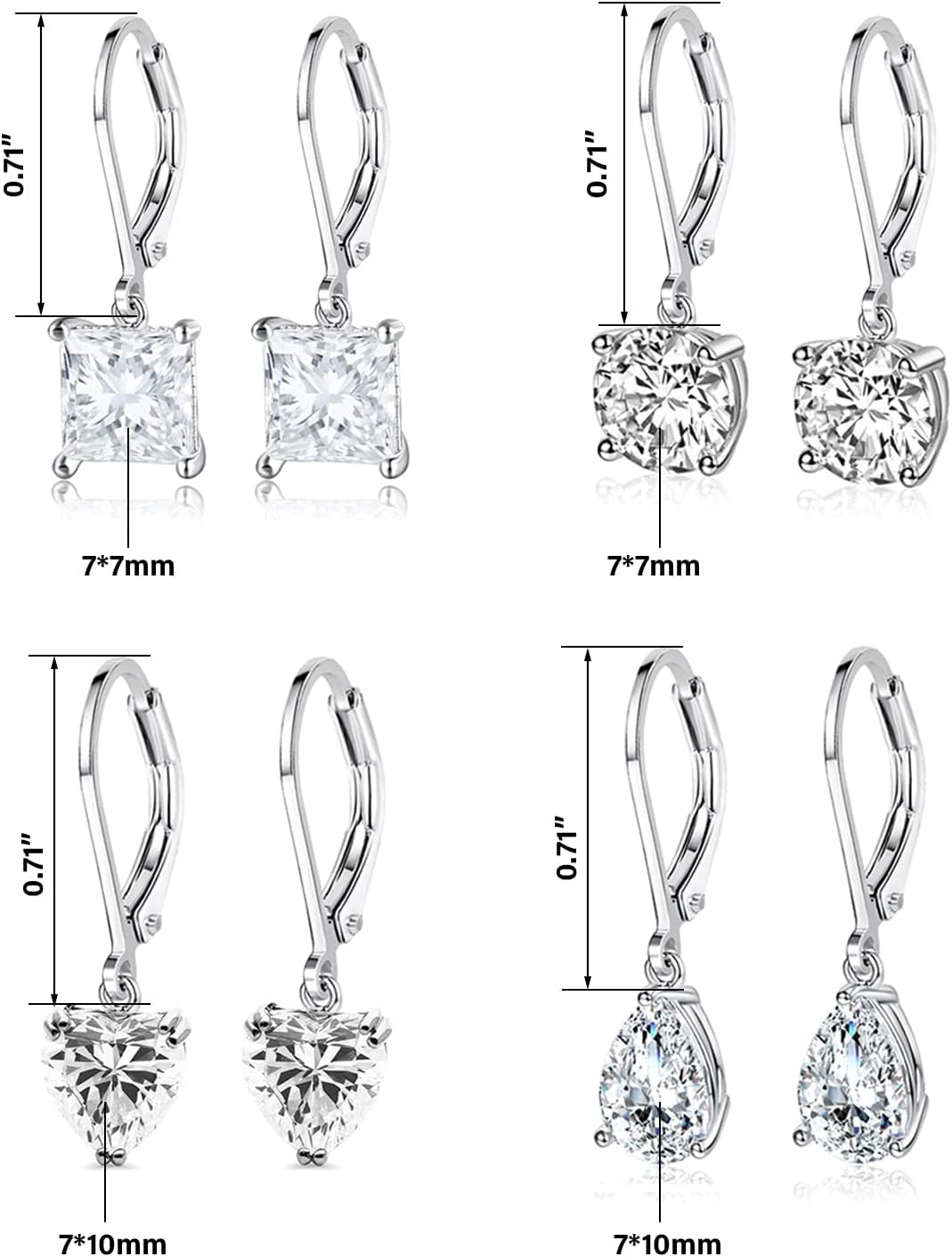 925 Sterling Silver Dangle Earrings for Women Princess Teardrop 5A Cubic Zirconia Hypoallergenic Dangling Earrings for Wedding - Image 2