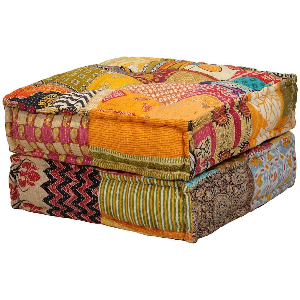 SYDE Puf Modular 2 Plazas Tela Patchwork Algodon | Convertible en sofa o cama, cojines decorativos, max 110 kg por asiento, estilo unico