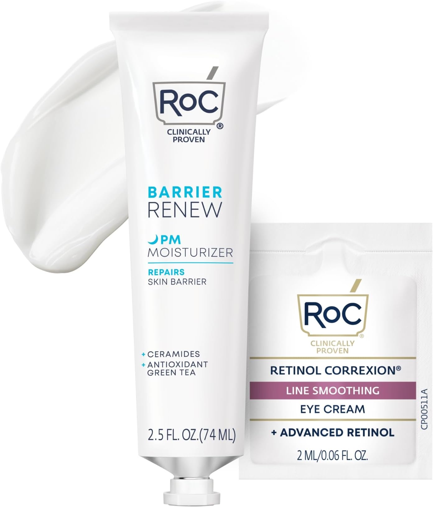 Barrier Renew Night Moisturizer with Ceramides & Antioxidant Green Tea and Lipo Peptides to Renew Skin Barrier, (2.5 oz) with Retinol Eye Cream Packette
