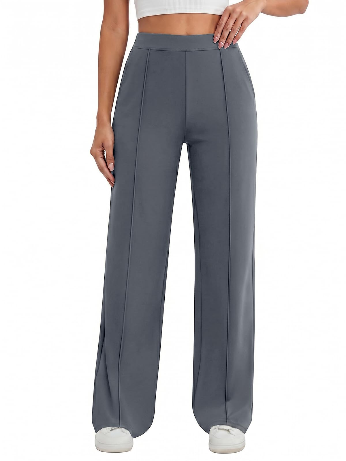 Cicy Bell Damen Business Hose Stretch Anzughose Straight Arbeitshose | Gerade Geschnittene, Elegant, Hohe Taille, Casual Bundfaltenhose, Wide leg Stoffhose