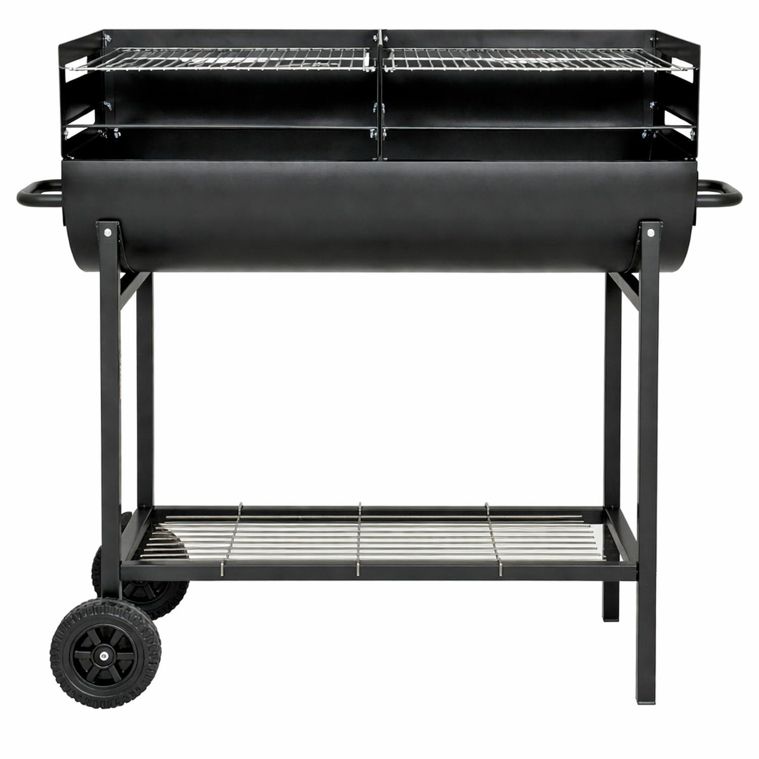 BRICOZONE Barbecue a Carbone con 2 Griglie Regolabili BBQ in Acciaio Resistente con Ruote e Ripiano Portaoggetti Ideale per Giardino Terrazzo e Grigliate all'Aperto 90 x 45 x 96 cm Nero