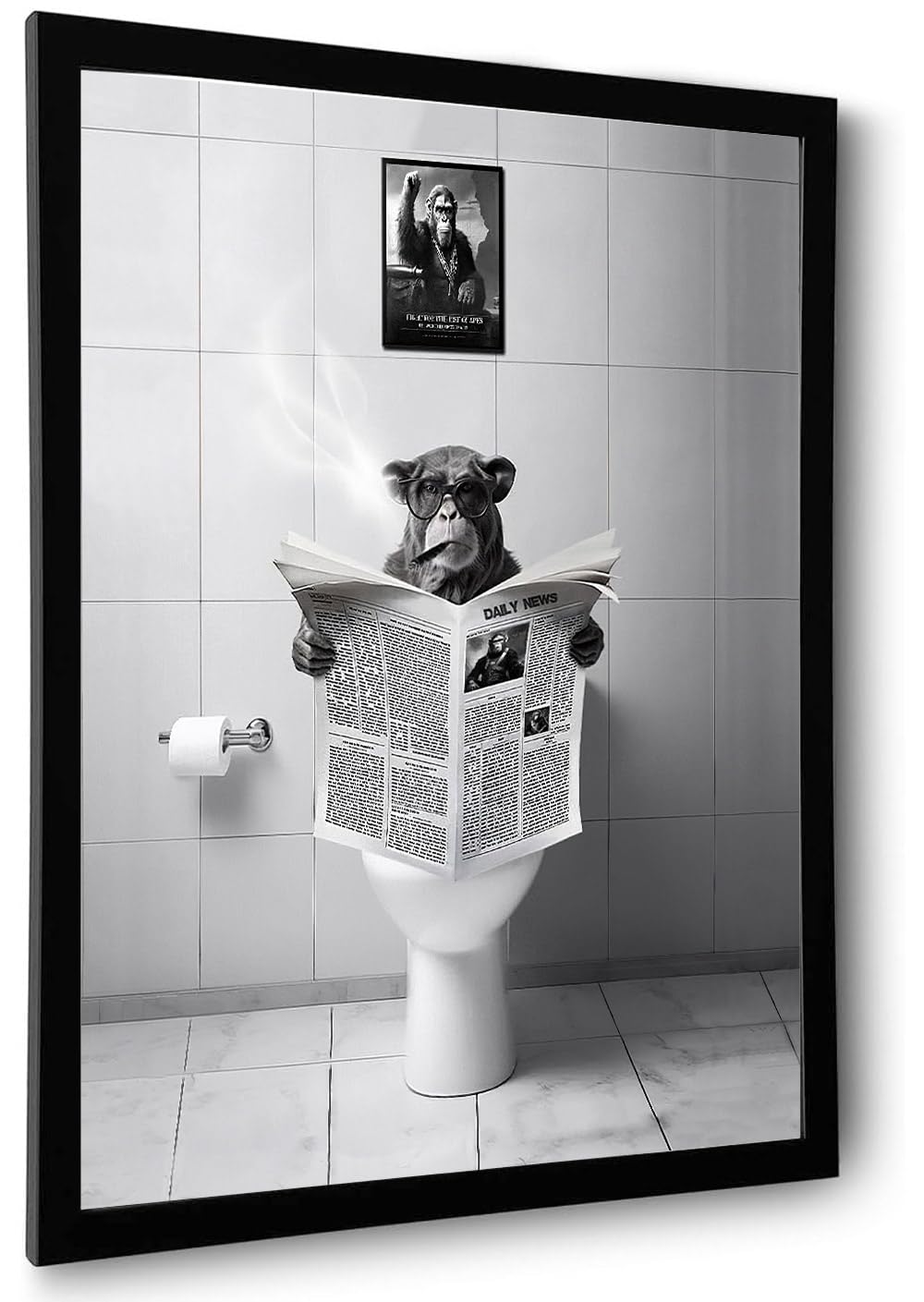 Funny Bathroom Decor Wall Art, Black and White Canvas Art Print, Black ...