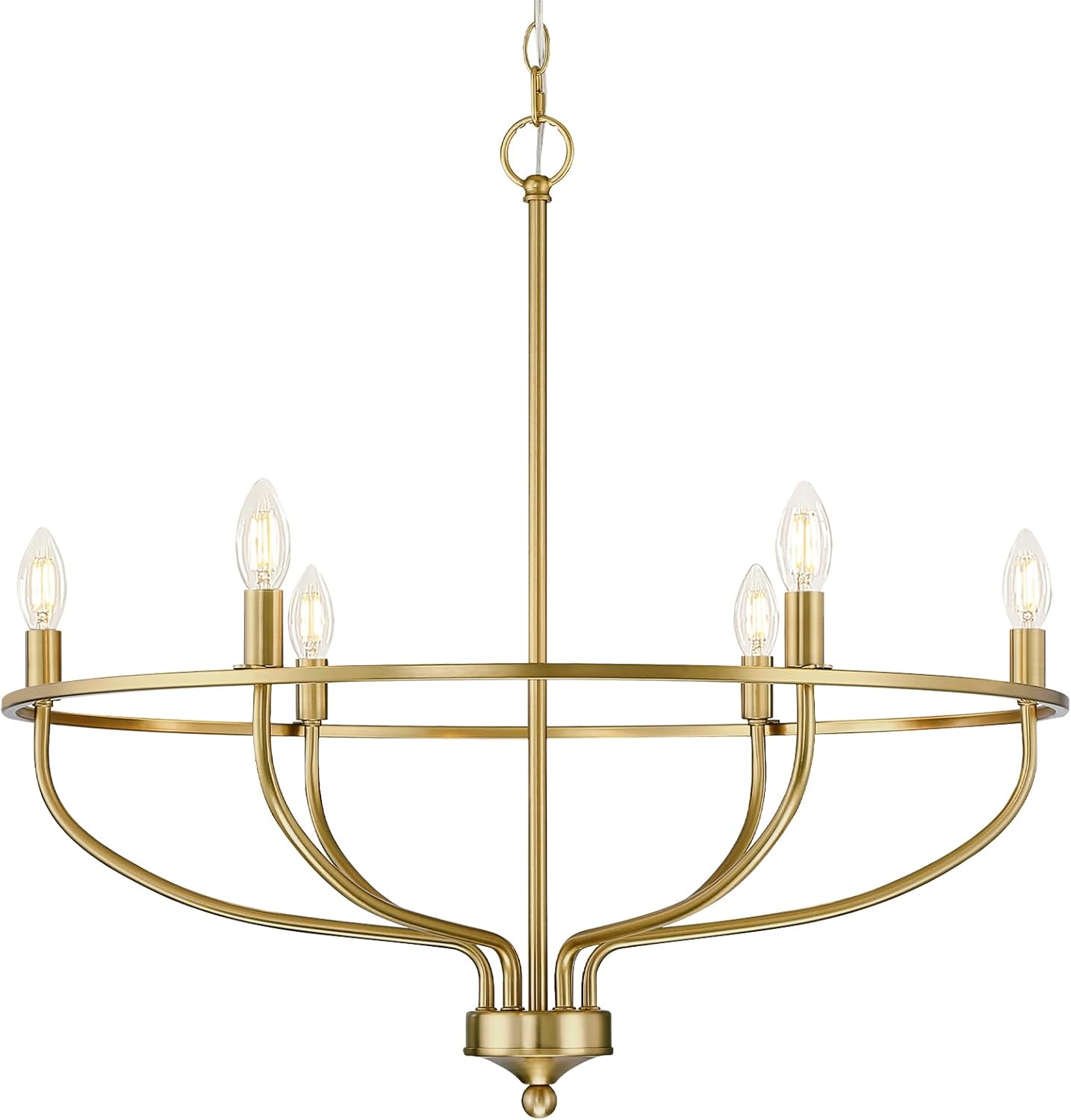 Gold Chandelier for Dining Room, Classic 6-Light Farmhouse Pendant Light Fixture Over Table, Brass Medium Size Candle Chandelier for Bedroom, Living Room, Kitchen Island, Foyer (E12 Base) Champagne Gold 6-Light