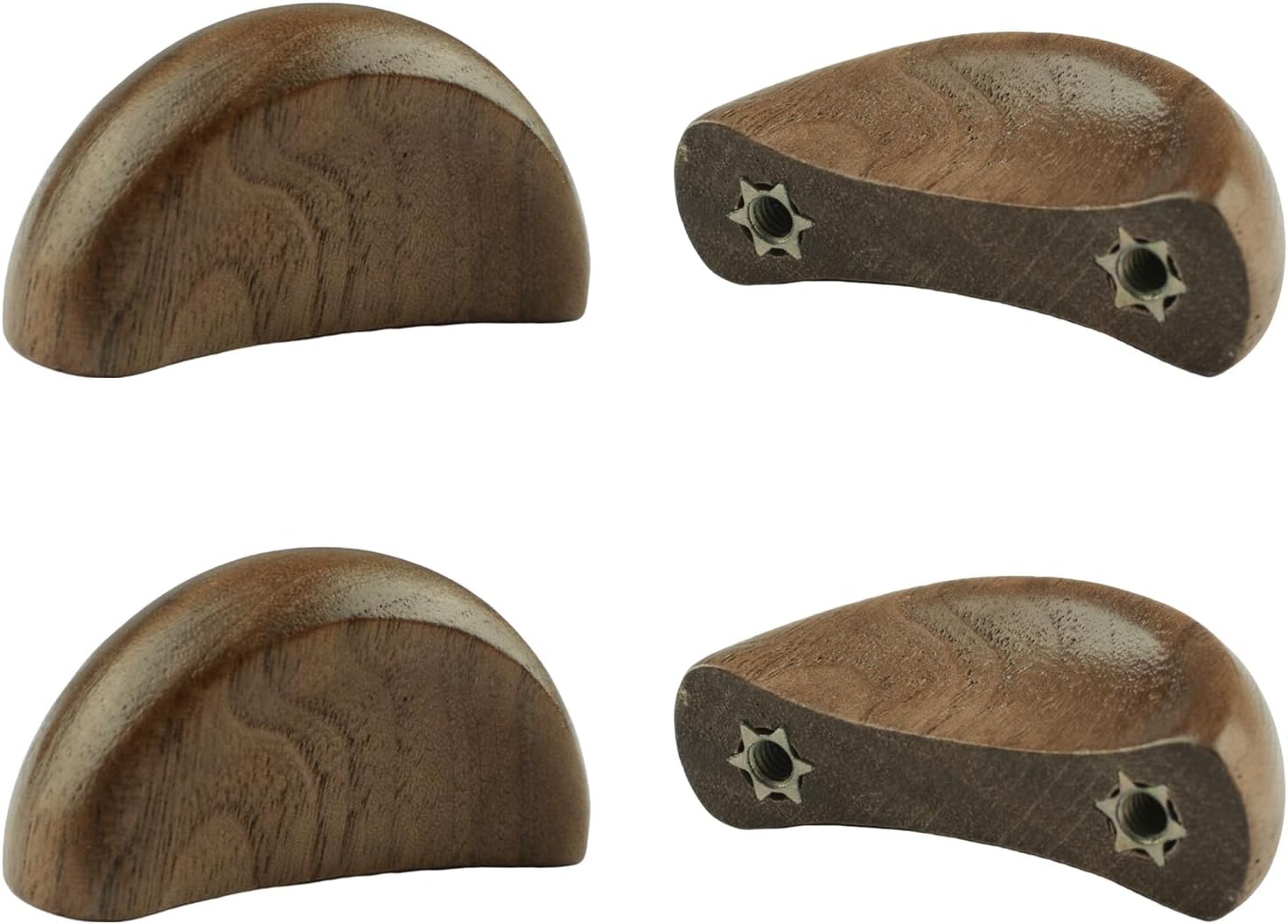 MOROBOR Half Moon Drawer Handles, 4PCS Wooden Decorative Furniture Knobs Walnut Wardrobe Drawer Hardware Double Hole Handle for Drawer Cabinet Wardrobe