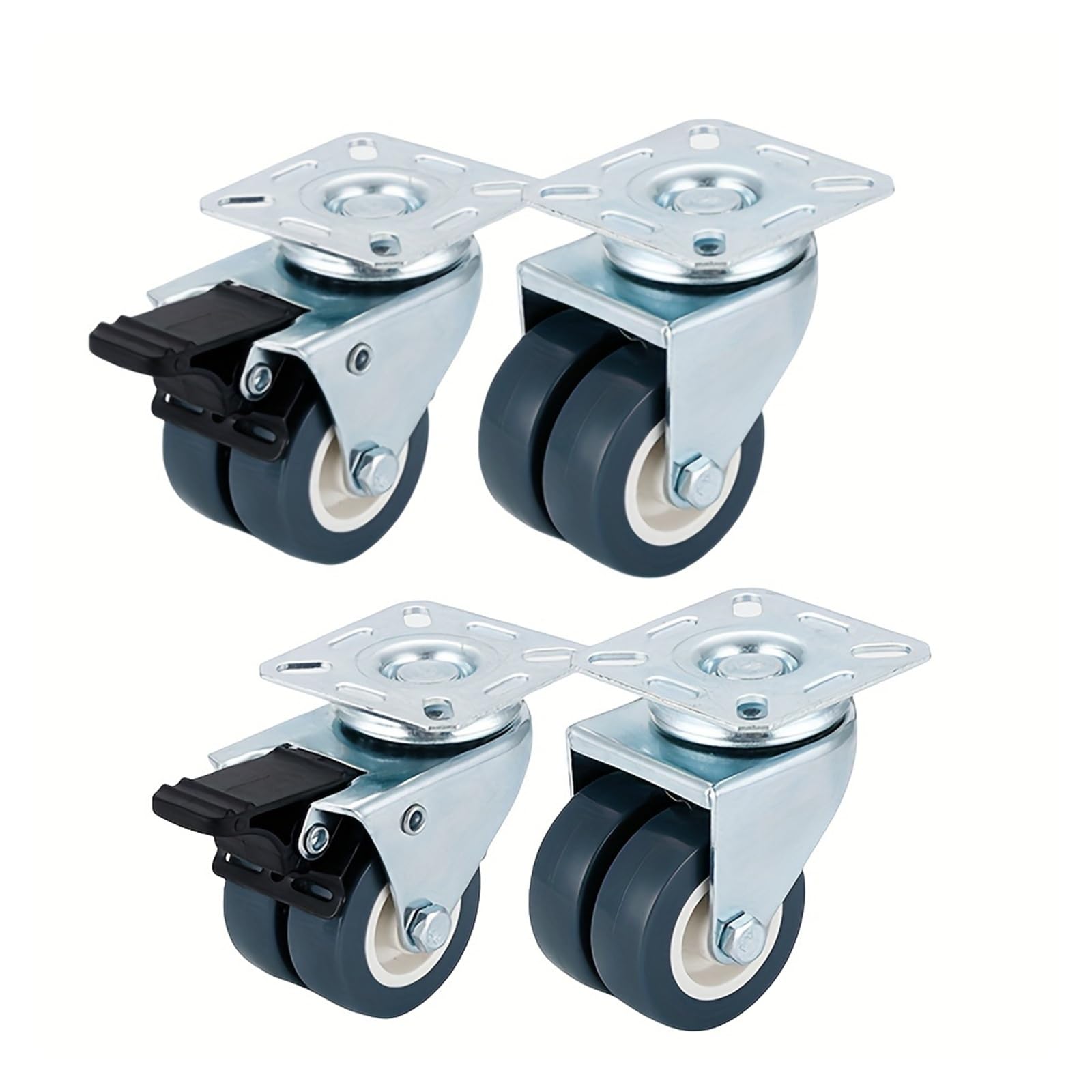 4 Stück/Set Hochleistungs-Lenkrolle mit Doppelrädern | 50 mm mit Bremse for Trolley-Möbelrollen