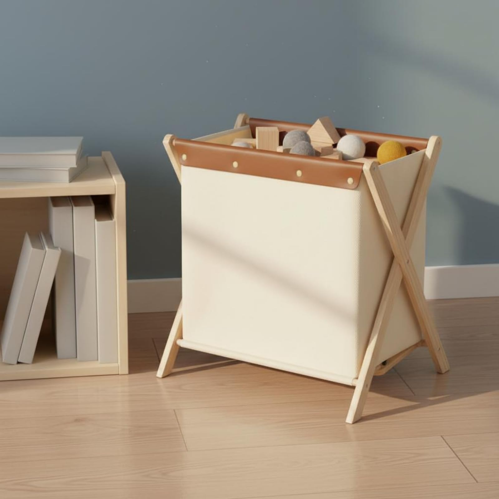 Jiuvaso Cesto Portabiancheria Pieghevole Cesta Bucato Contenitore Cesto Lavanderia Organizer Casa con Gambe in Legno Inclinate E Cestino Richiudibile per
